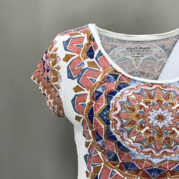 Lucky Brand Geometric Print Short Sleeve Top Sz M - Picture 2 of 6